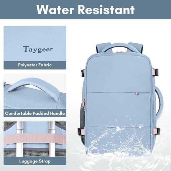 Taygeer Women's Powder Purple Travel Backpack Carry On 15.6inch Laptop Backpack - Picture 7 of 9